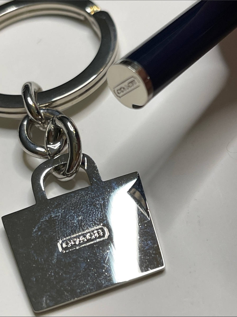 Coach Gold & Navy Enamel Tote Keychain and Coach Pen - Picture 4 of 5